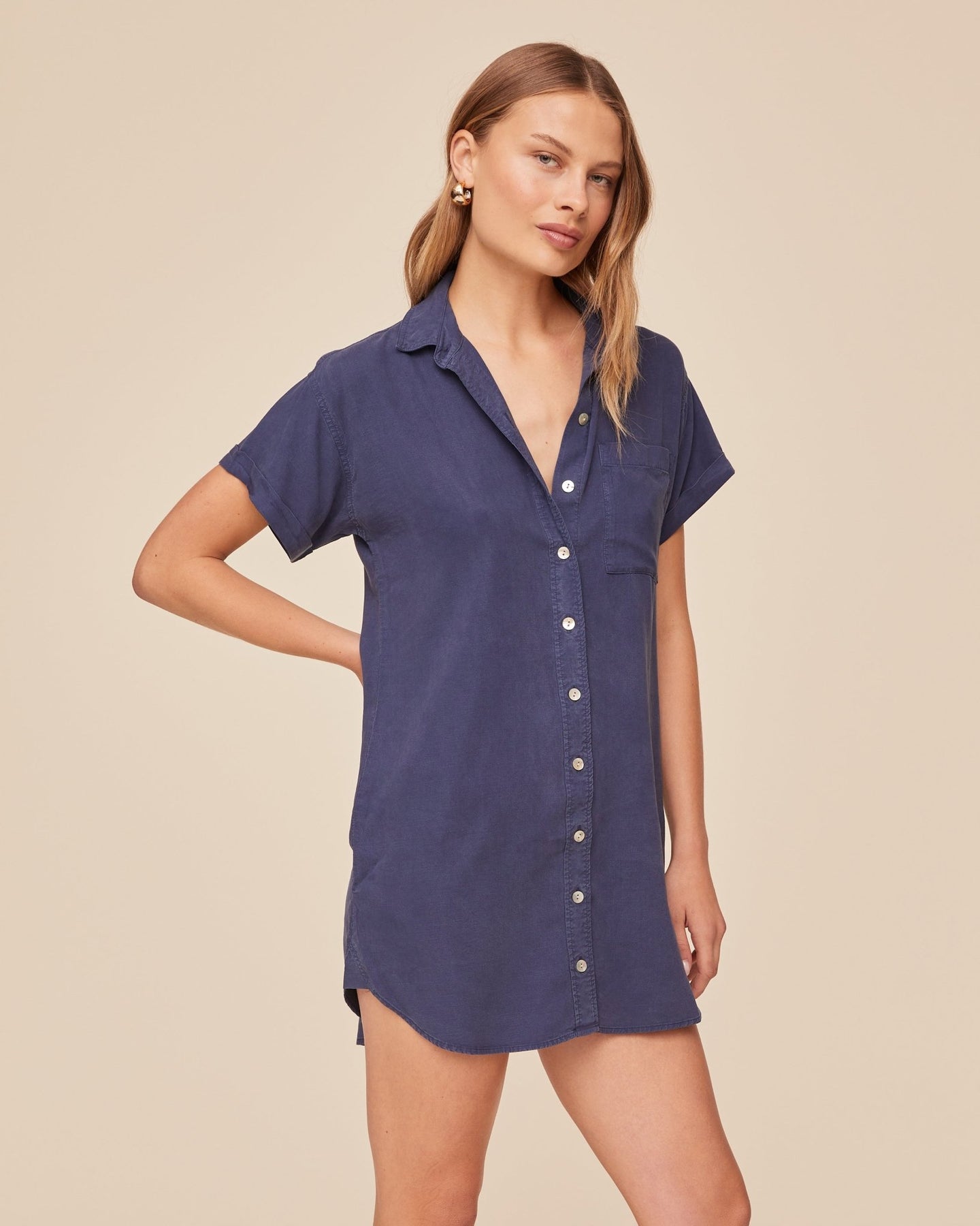 Bella DahlRoll Sleeve Pocket Shirt Dress - Midnight SurfDresses