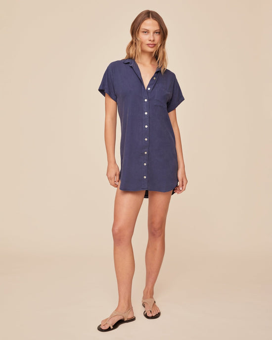 Bella Dahl Roll Sleeve Pocket Shirt Dress - Midnight Surf View 2