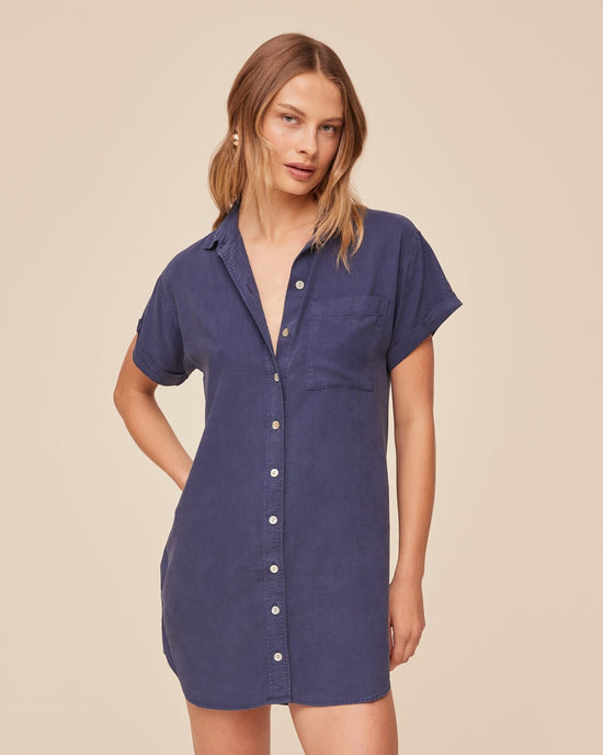 Bella Dahl Roll Sleeve Pocket Shirt Dress - Midnight Surf