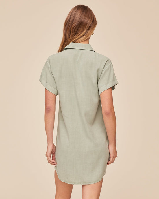 Bella Dahl Roll Sleeve Pocket Shirt Dress - Oasis Green View 2