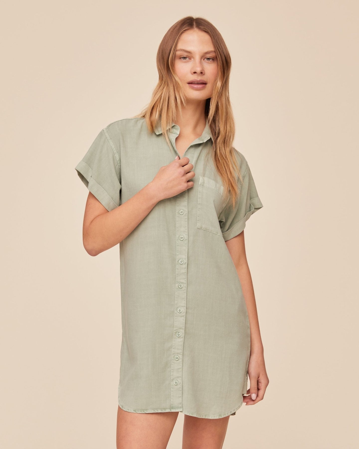 Bella DahlRoll Sleeve Pocket Shirt Dress - Oasis GreenDresses