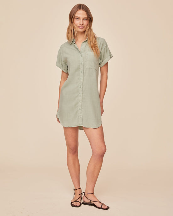Bella Dahl Roll Sleeve Pocket Shirt Dress - Oasis Green View 2