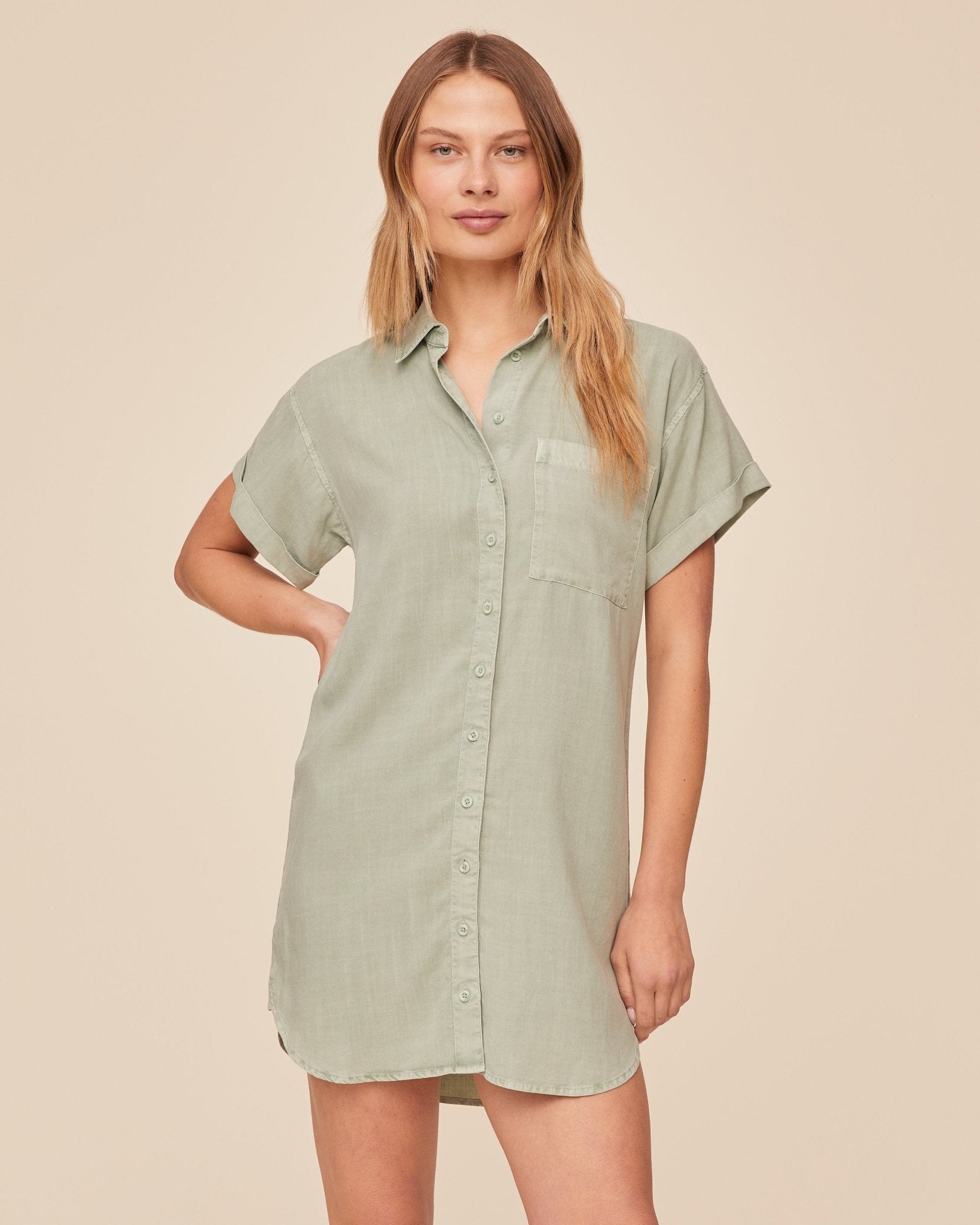 Roll Sleeve Pocket Shirt Dress - Oasis Green – Bella Dahl