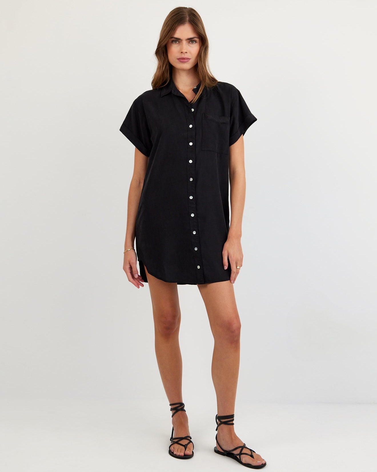 Roll Sleeve Pocket Shirt Dress | Vintage Black | M