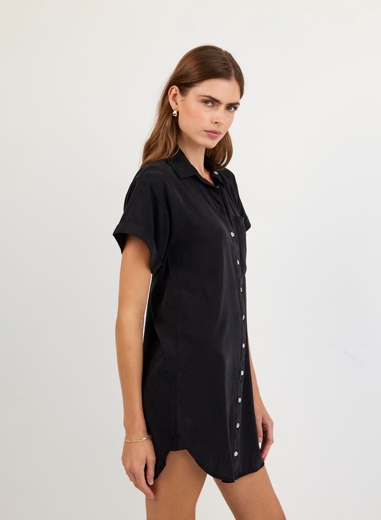 shirt dress deals Scoop Shirt Dress Women's Size L Ecru Denim Color Midi Length --Y4--
