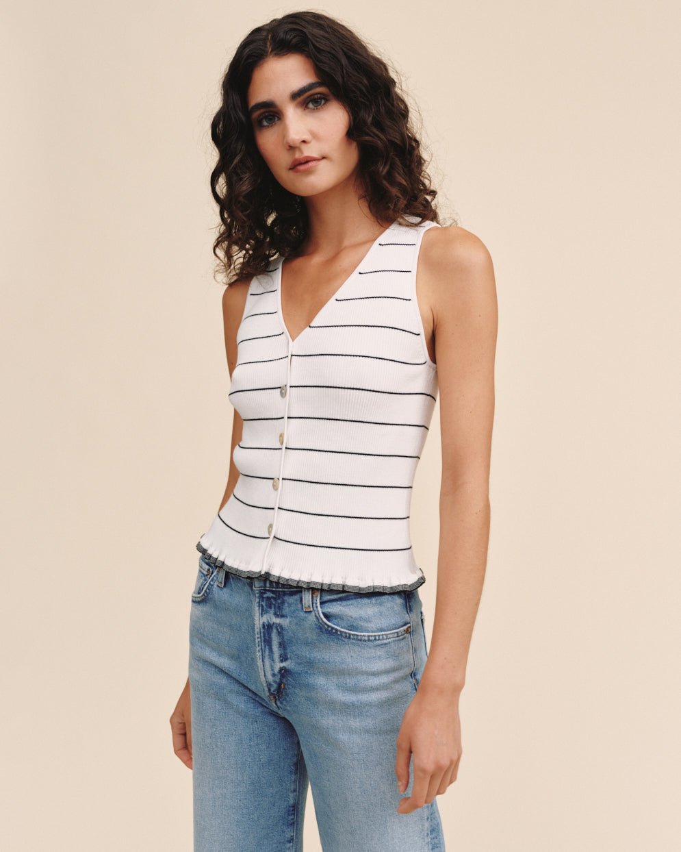 Bella DahlRuffle Hem Knitted Vest - Garden Party StripeTops