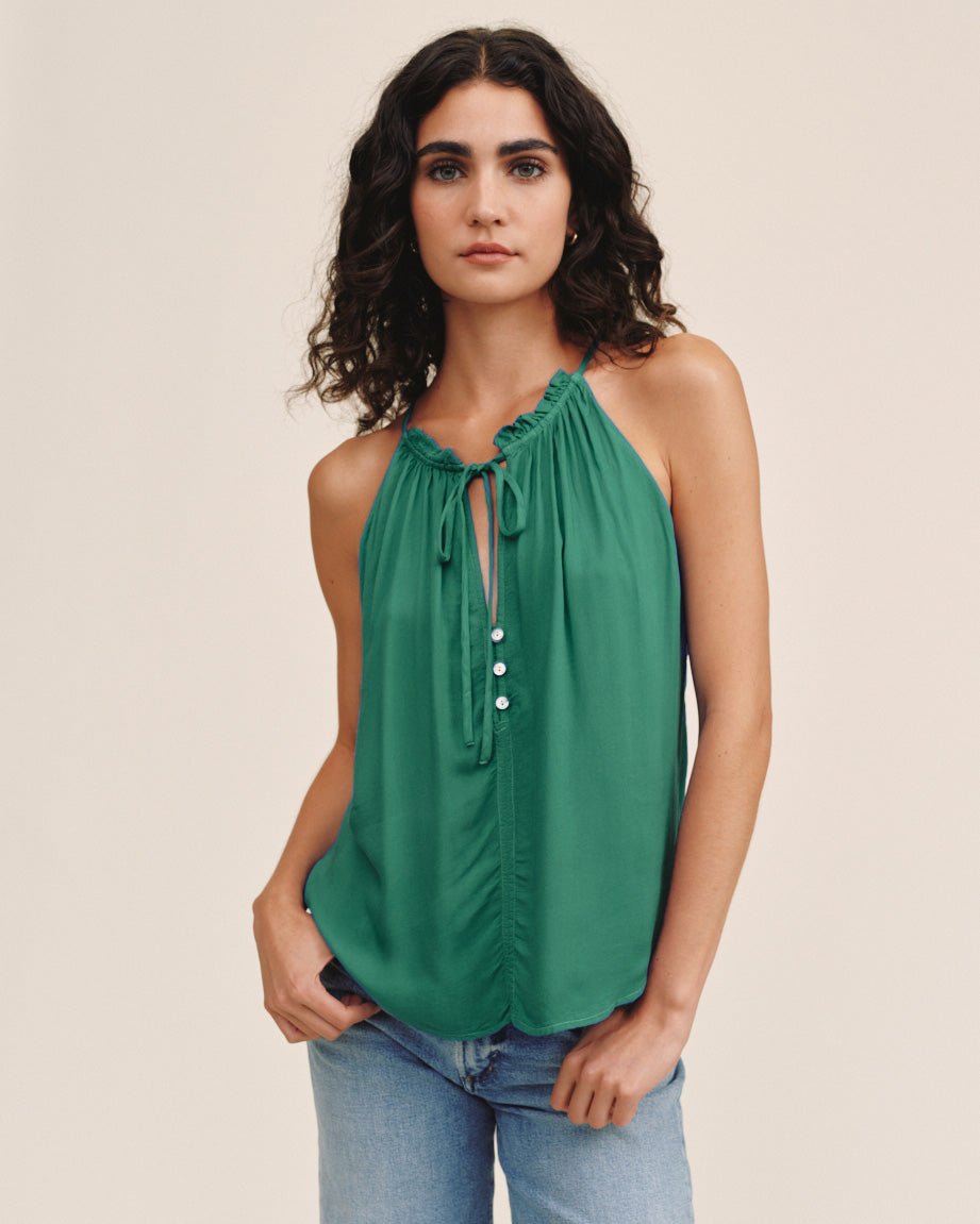 Bella DahlRuffle Neck Halter - Palm GreenTops
