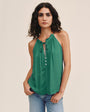 Bella DahlRuffle Neck Halter - Palm GreenTops