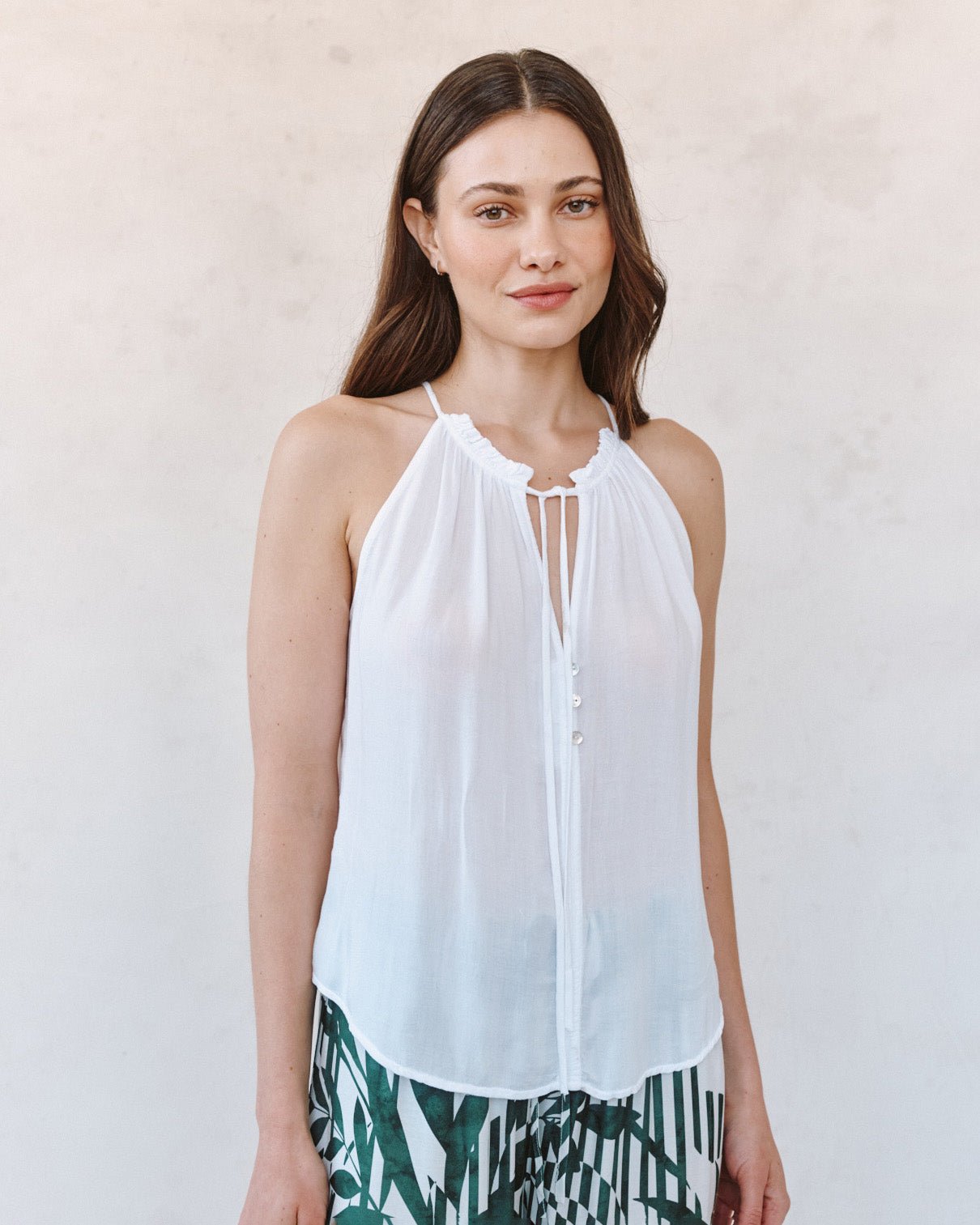 Bella DahlRuffle Neck Halter - WhiteTops