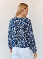 Bella DahlRuffle Neck Raglan Button Down - Indigo Bloom PrintTops