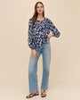Bella DahlRuffle Neck Raglan Button Down - Indigo Bloom PrintTops