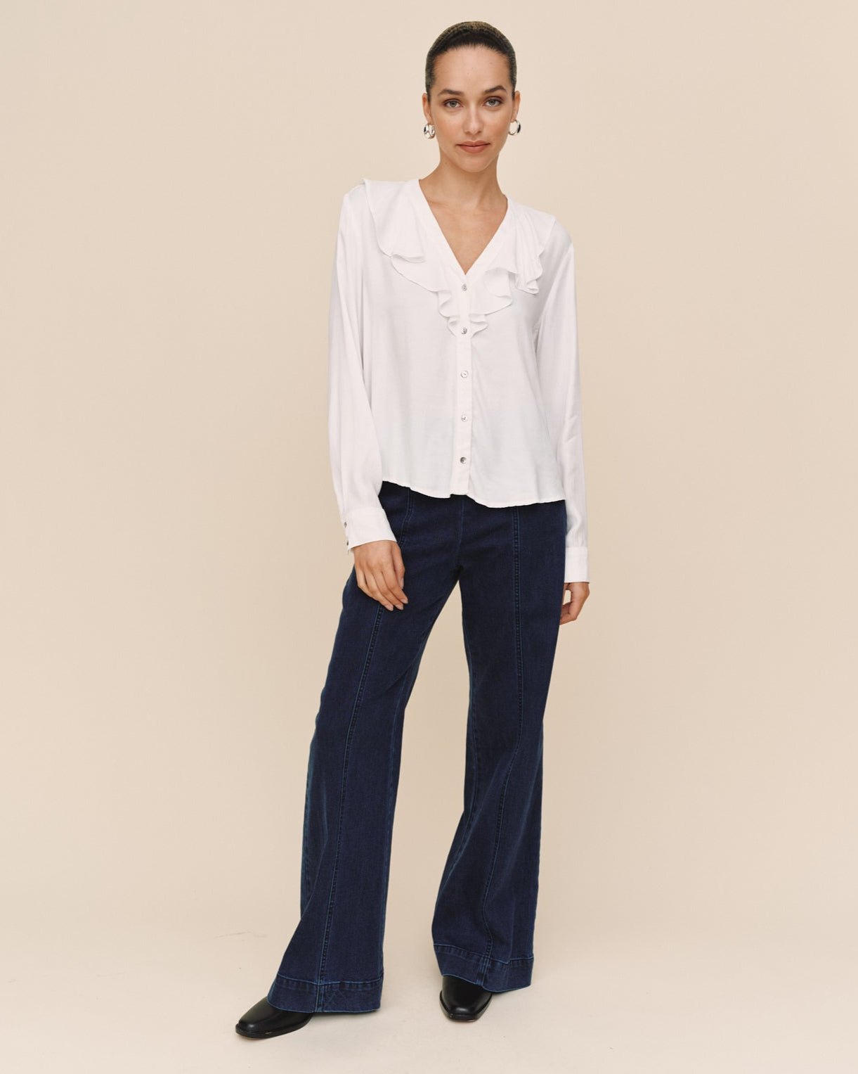 Ruffle V Neck Button Up Ruffle V Neck Button Up