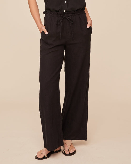 Bella Dahl Ruffle Waist Wide Leg Pant - Black