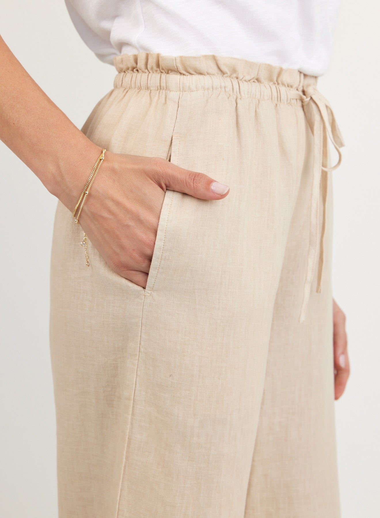 Ruffle Waist Wide Leg Pant - Linen Sand – Bella Dahl