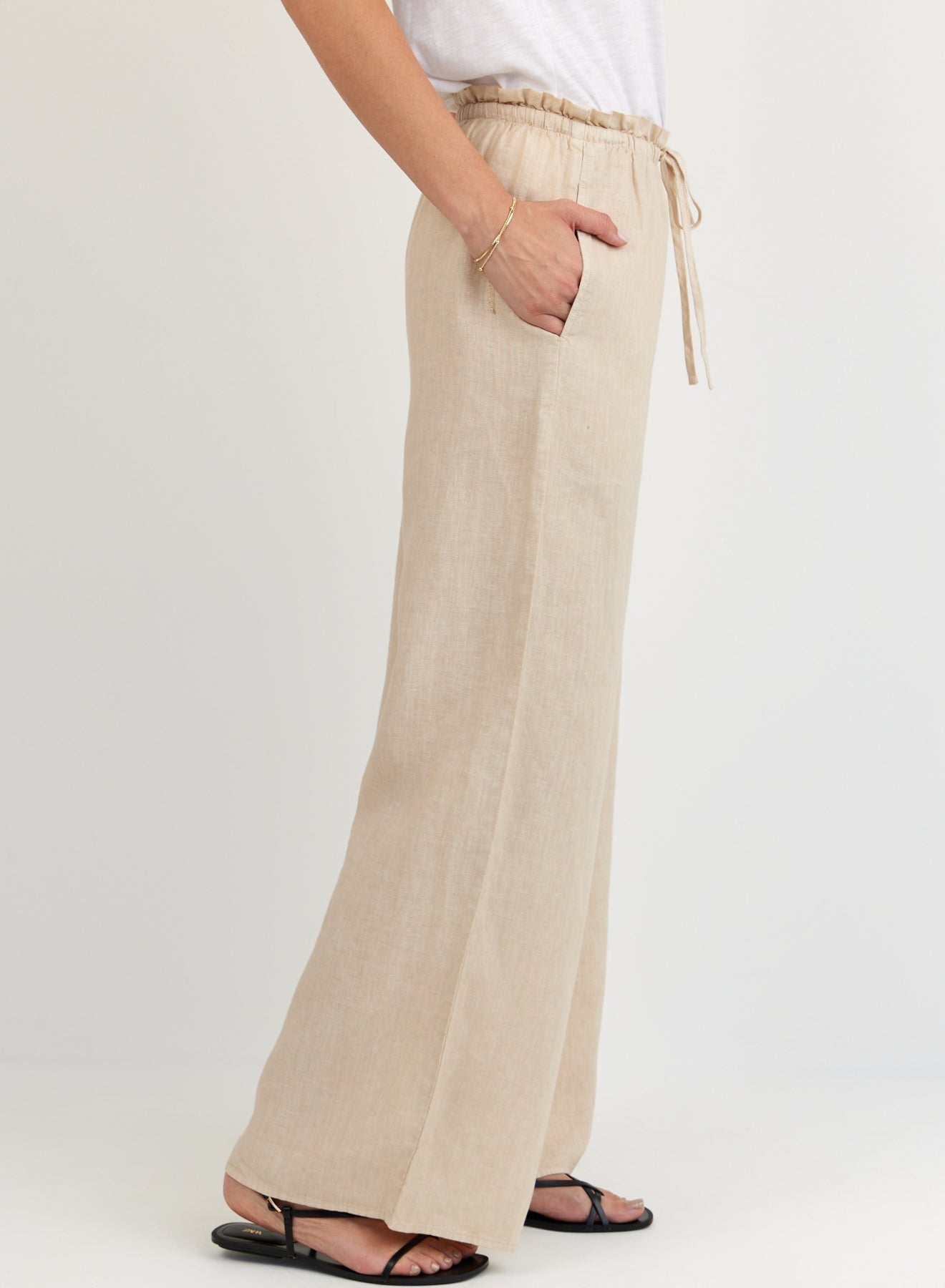 Ruffle Waist Wide Leg Pant - Linen Sand – Bella Dahl