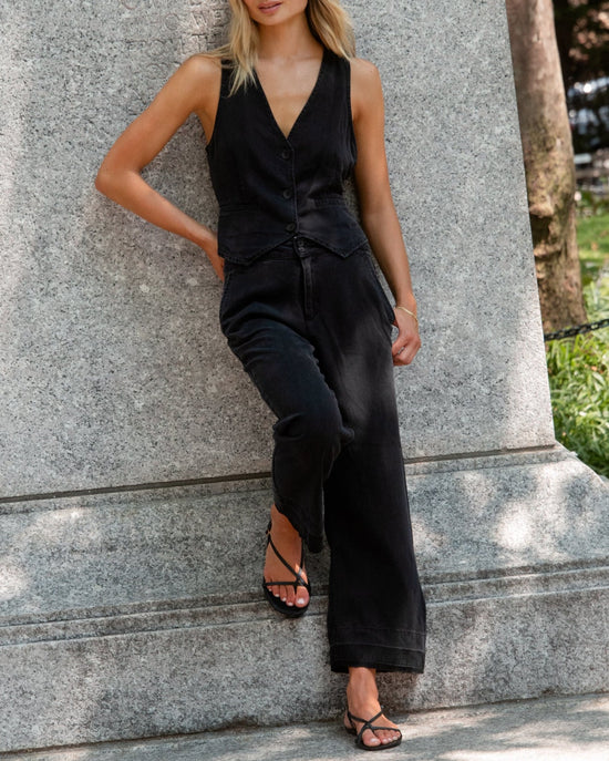 Bella Dahl Saige - Open Hem Wide Leg Crop - Dark Graphite Wash