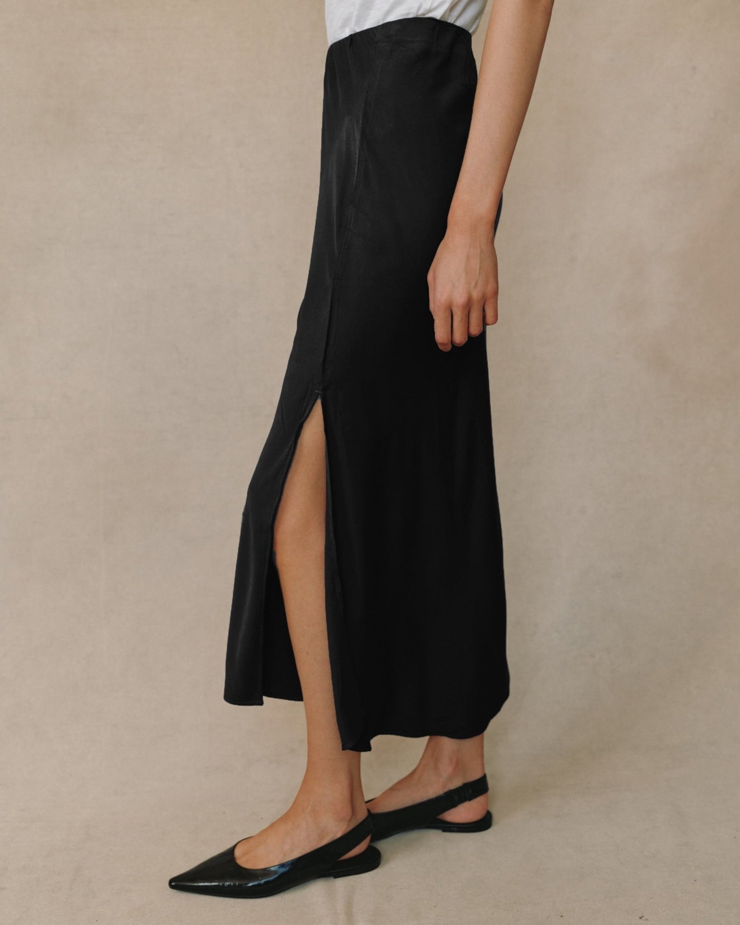 Bella DahlSatin Side Slit Bias Maxi Skirt - BlackSkirts