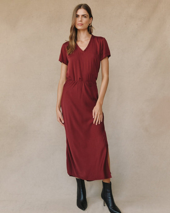 Bella Dahl Satin Side Slit Bias Maxi Skirt - Deep Plum