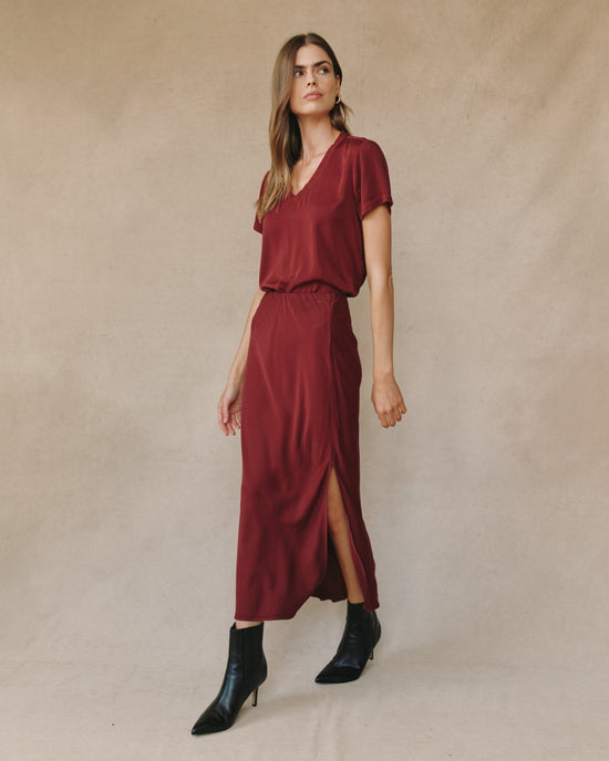 Bella Dahl Satin Side Slit Bias Maxi Skirt - Deep Plum View 2