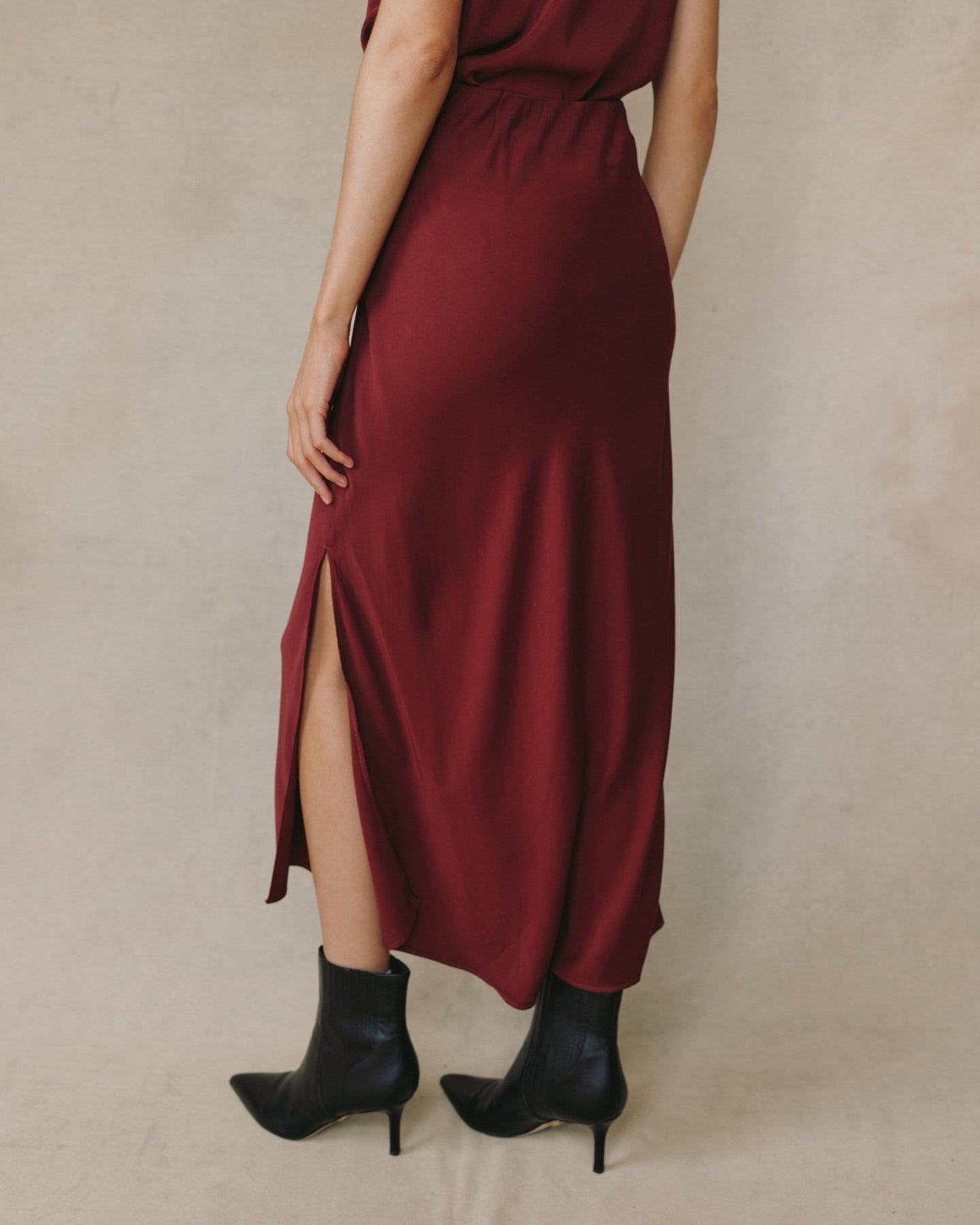 Bella DahlSatin Side Slit Bias Maxi Skirt - Deep PlumSkirts