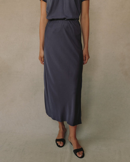 Bella Dahl Satin Side Slit Bias Maxi Skirt - Galaxy Smoke View 2