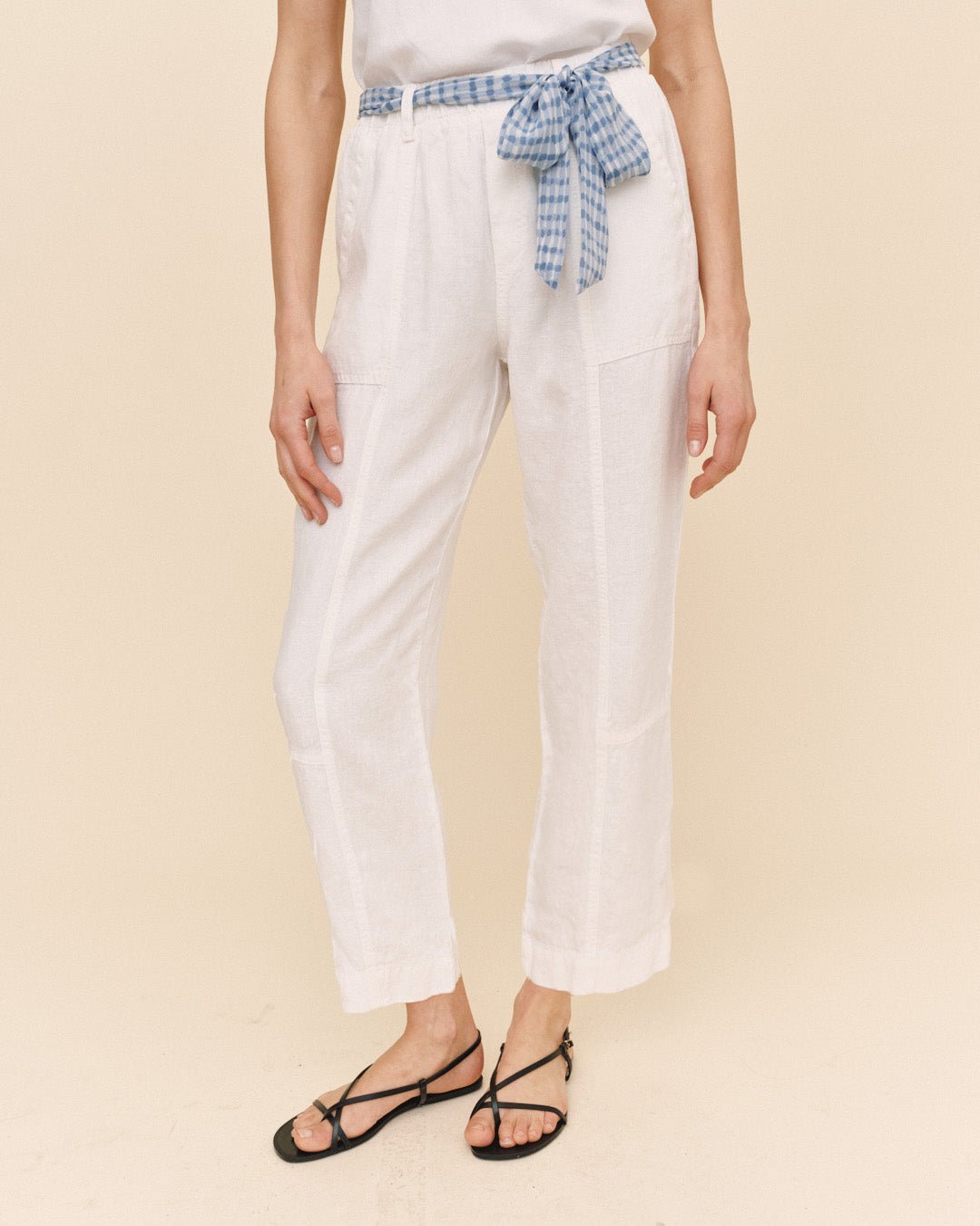 Bella DahlSeam Pant With Printed Sash - WhitePants