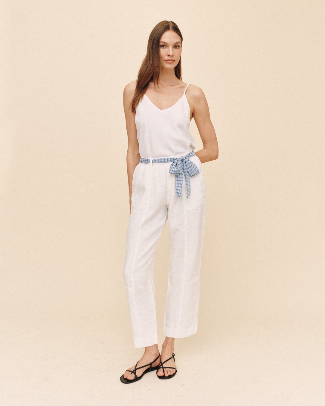 Bella DahlSeam Pant With Printed Sash - WhitePants