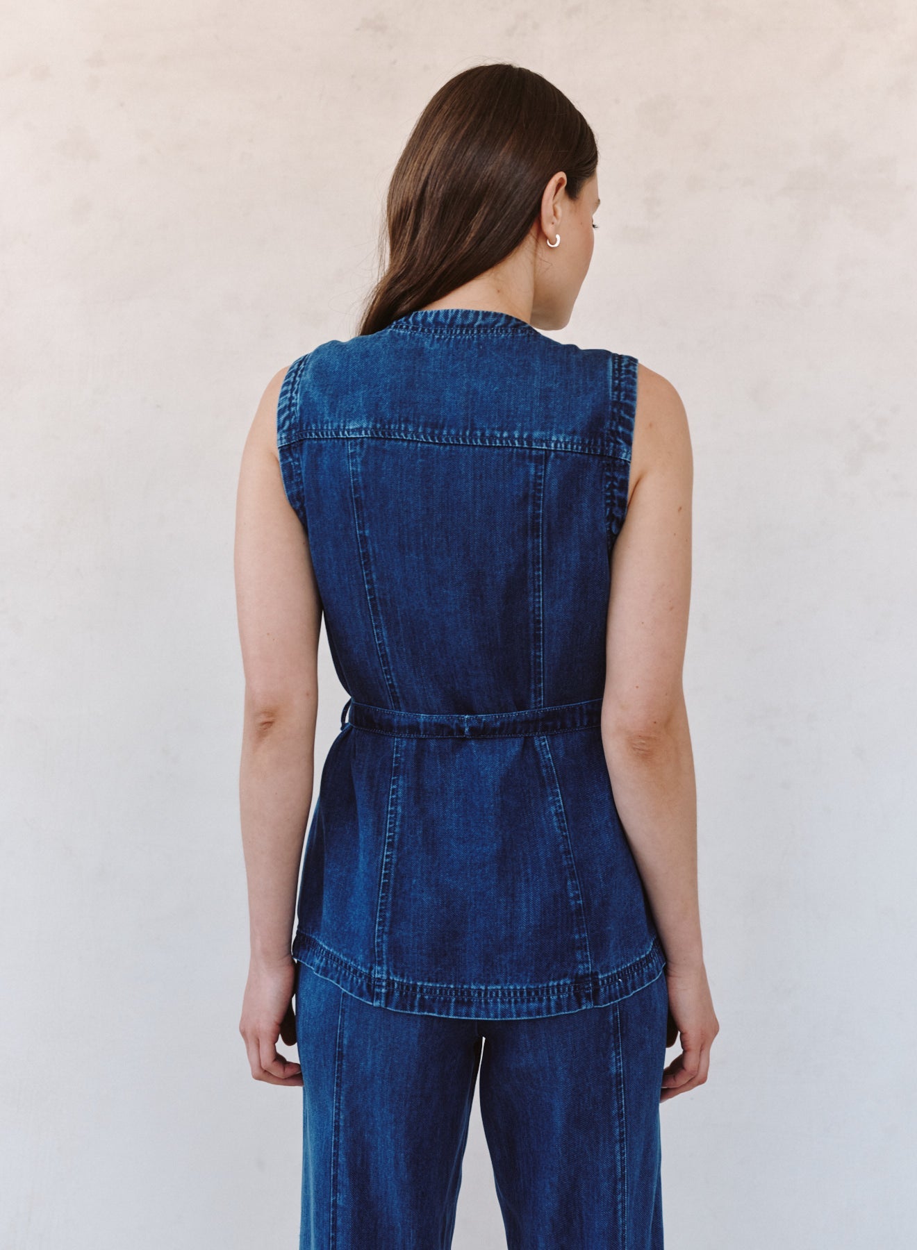 Seamed Belted Vest - Horizon Blue Wash – Bella Dahl