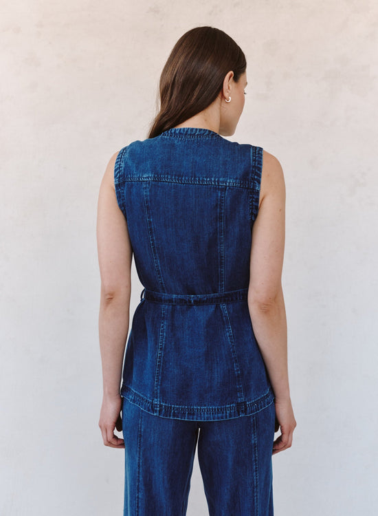 Bella Dahl Seamed Belted Vest - Horizon Blue Wash View 2