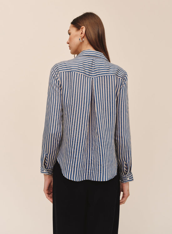 Bella Dahl Seamed Button Down Shirt - Vintage Navy Stripe View 2