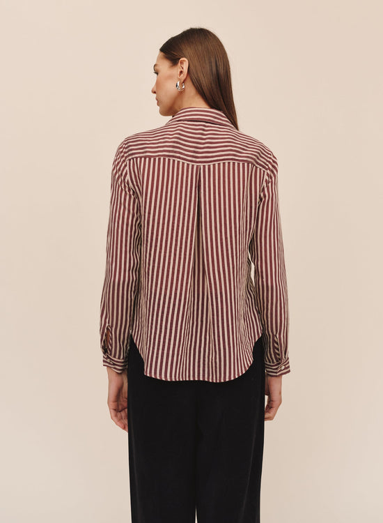 Bella Dahl Seamed Button Down Shirt - Vintage Plum Stripe View 2