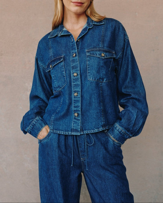 Bella Dahl Seamed Flap Pocket Shacket - Deep Blue Rinse View 2