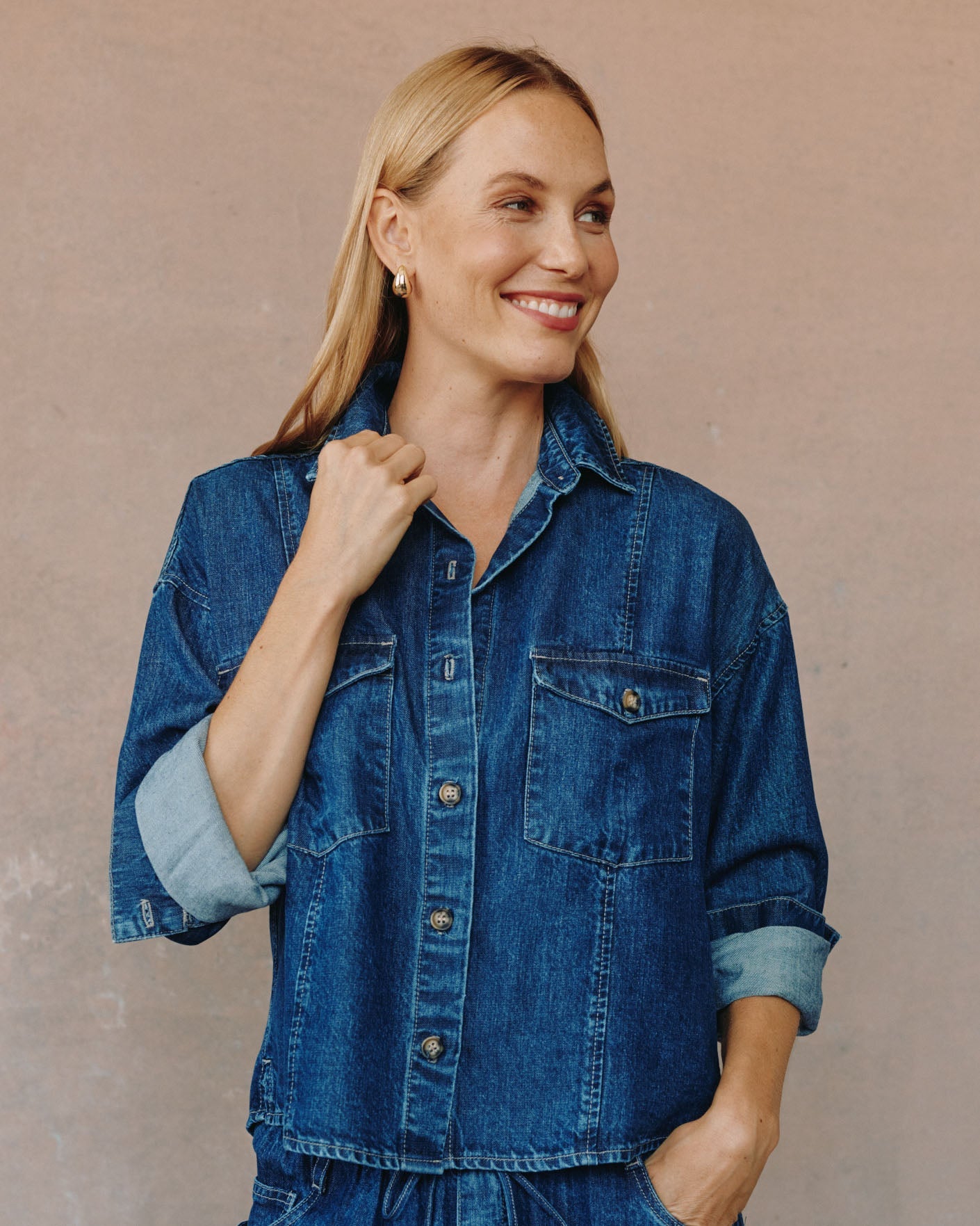 Seamed Flap Pocket Shacket - Deep Blue Rinse - Bella Dahl