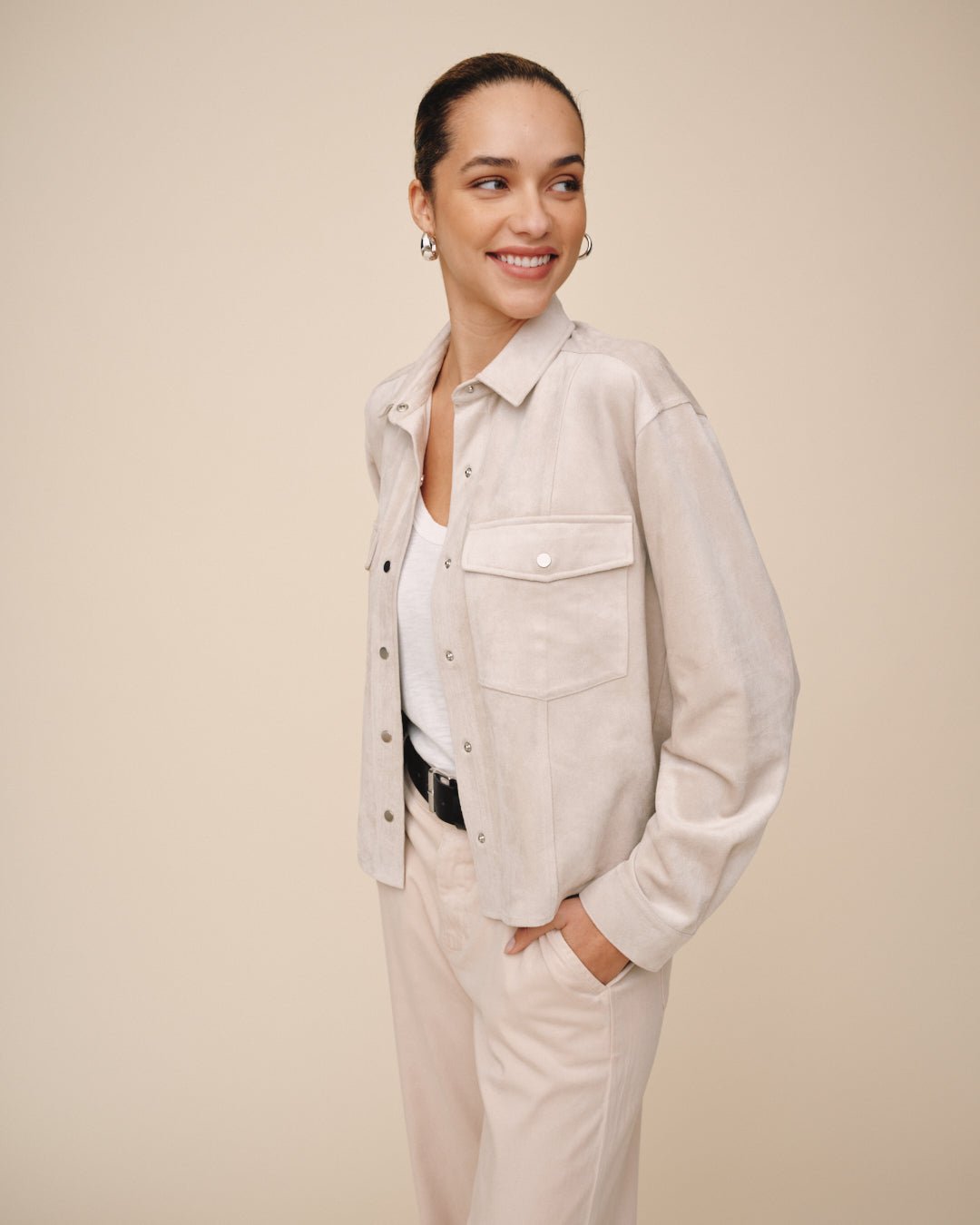 Bella DahlSeamed Pocket Shacket - Panna CottaTops
