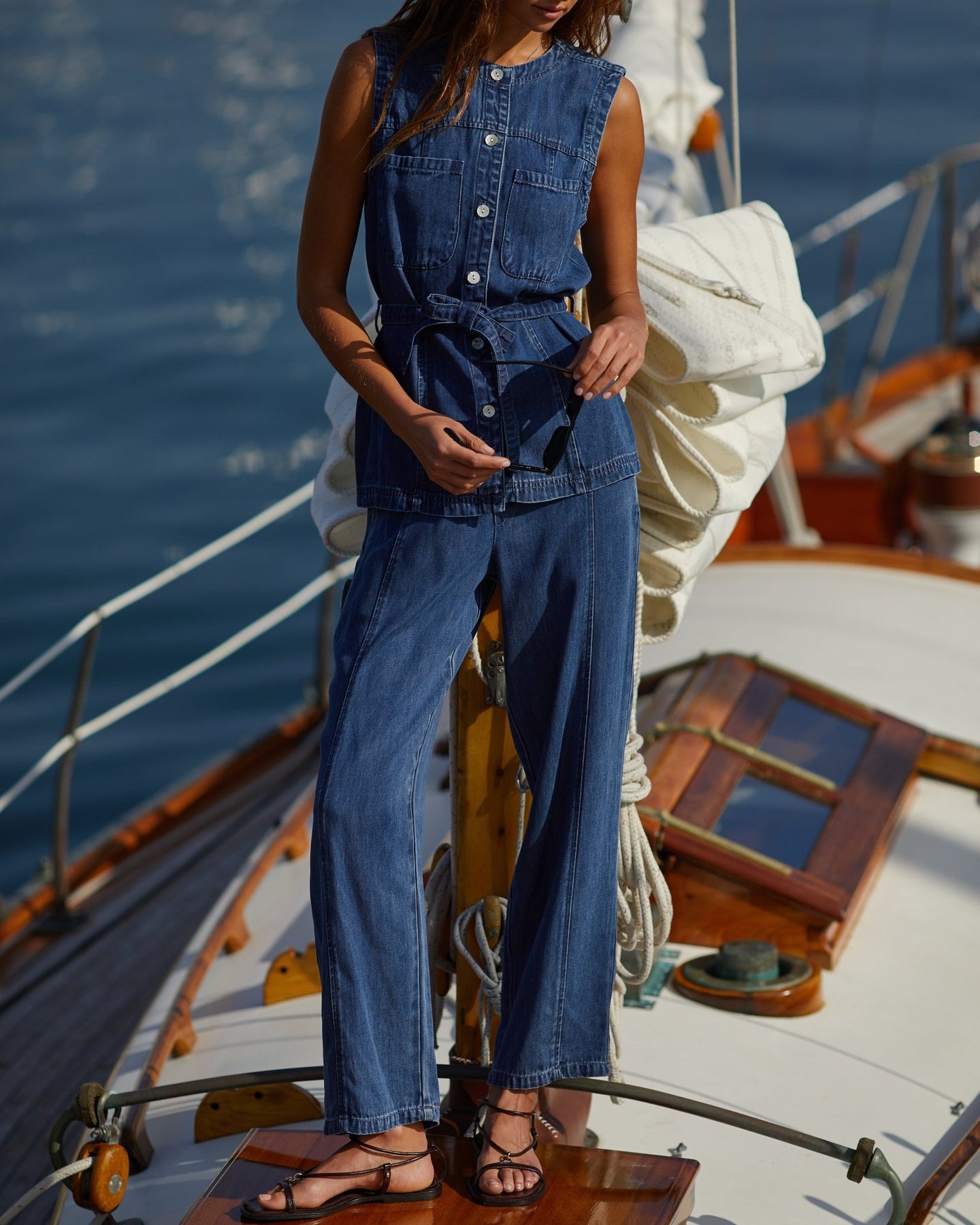 Bella DahlSeamed Soft Barrel with Elastic Back - Horizon Blue WashPants