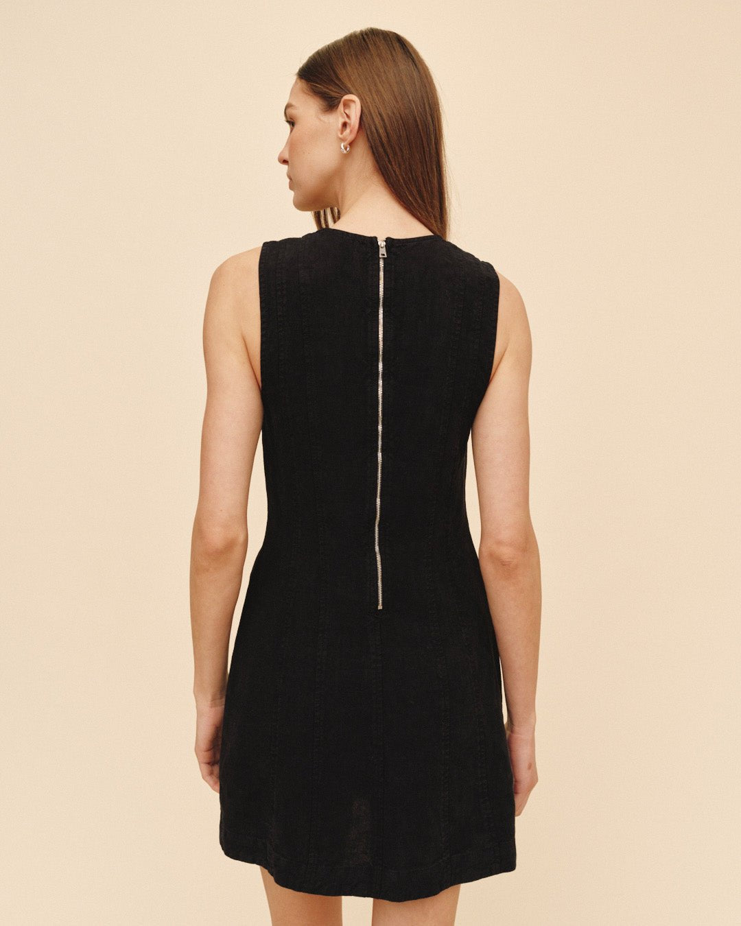 Seamed Zip Back Mini Dress | Black | M