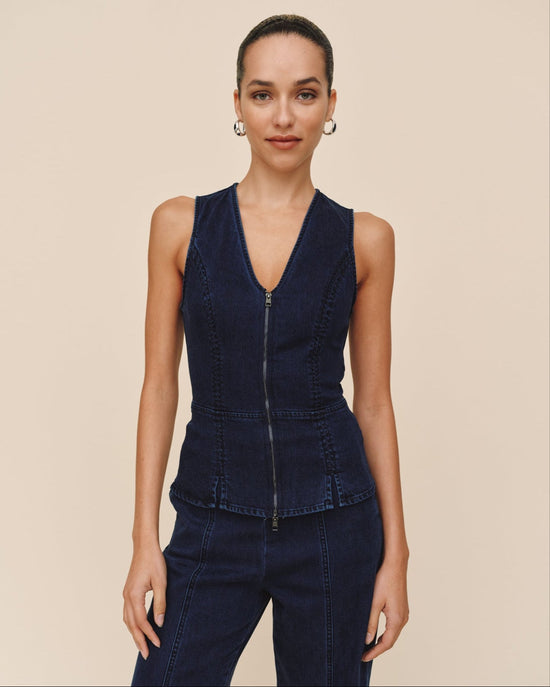 Bella Dahl Seamed Zip Vest - Midnight Arctic Wash View 2