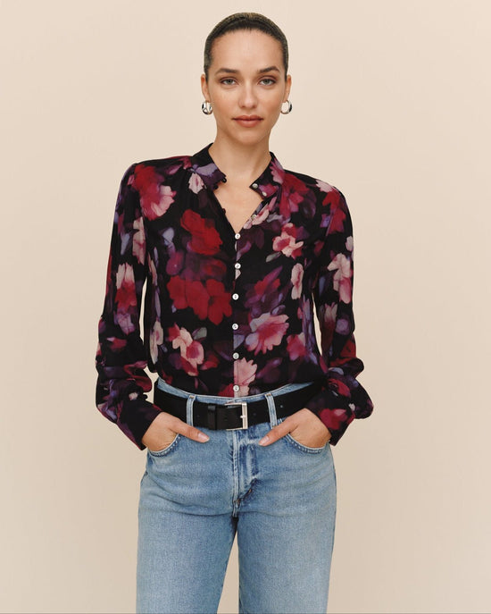 Bella Dahl Shirred Button Up Blouse - Berry Bloom Print View 2