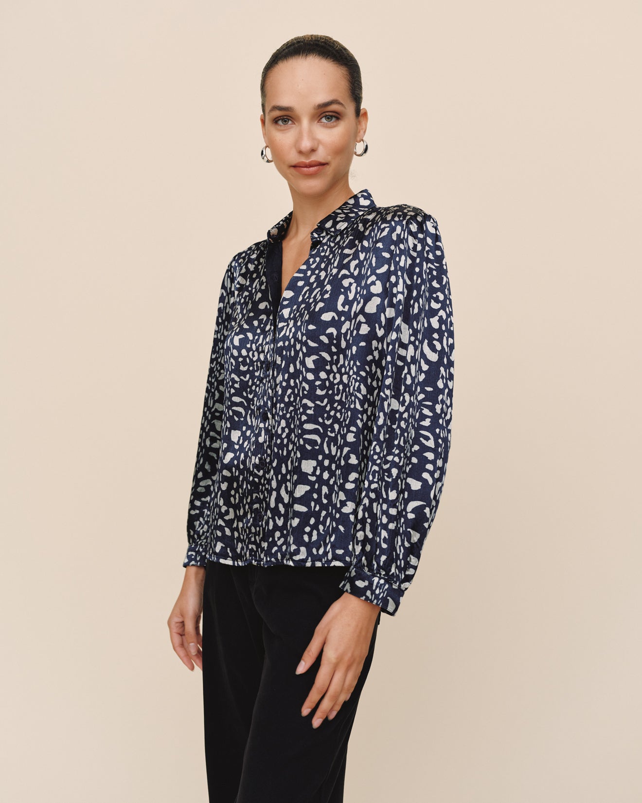 Bella DahlShirred Shoulder Button Down - Arctic Animal PrintTops