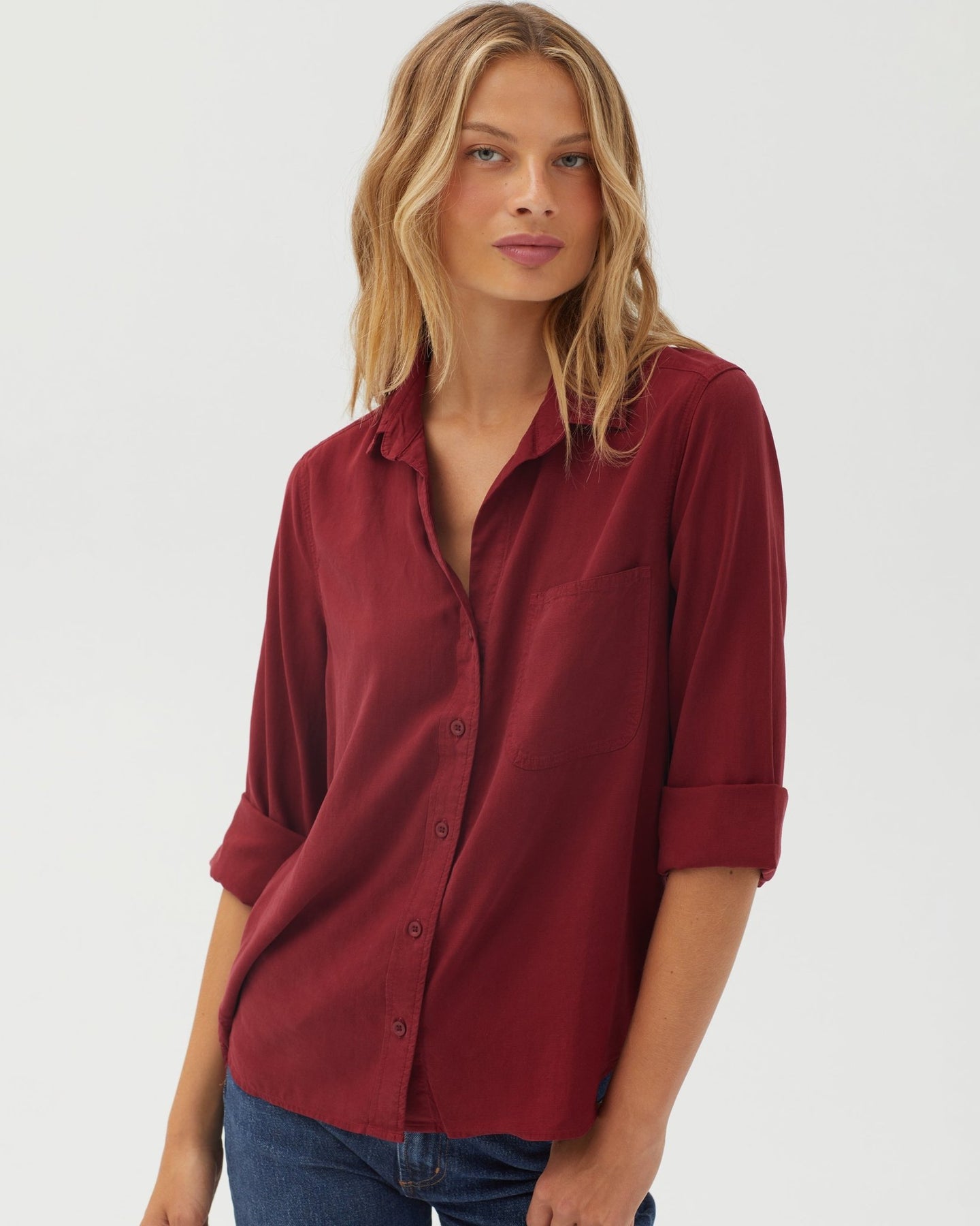 Bella DahlShirt Tail Button Down - Deep CrimsonTops