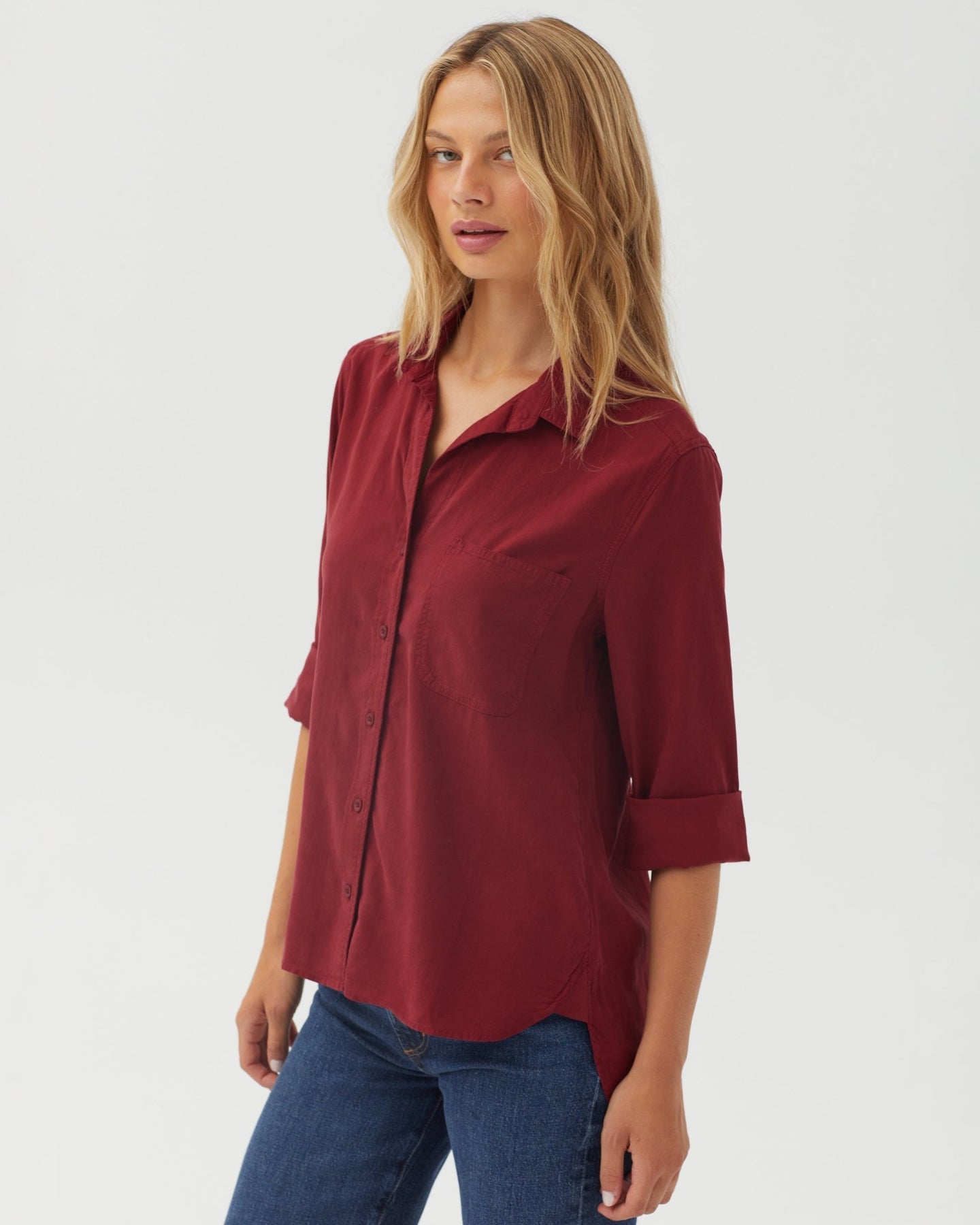 Bella DahlShirt Tail Button Down - Deep CrimsonTops