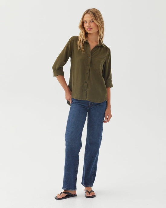 Bella Dahl Shirt Tail Button Down  - Olive Night
