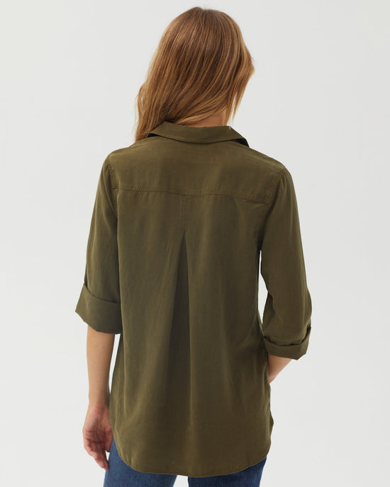 Bella Dahl Shirt Tail Button Down  - Olive Night View 2