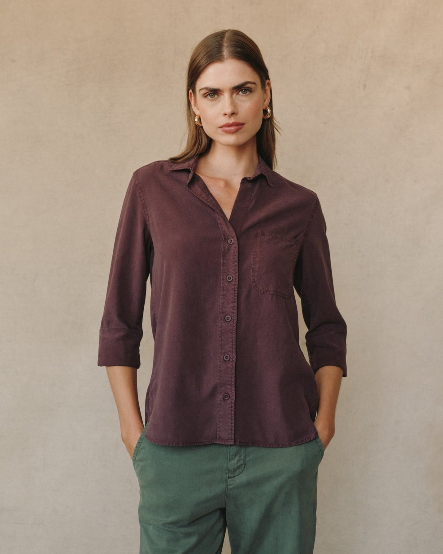 Bella DahlShirt Tail Button Down - Pinot NoirTops