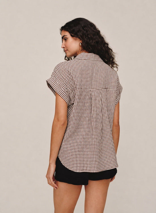 Bella Dahl Short Roll Sleeve Shirt - Brown Micro Gingham View 2
