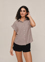 Bella DahlShort Roll Sleeve Shirt - Brown Micro GinghamTops