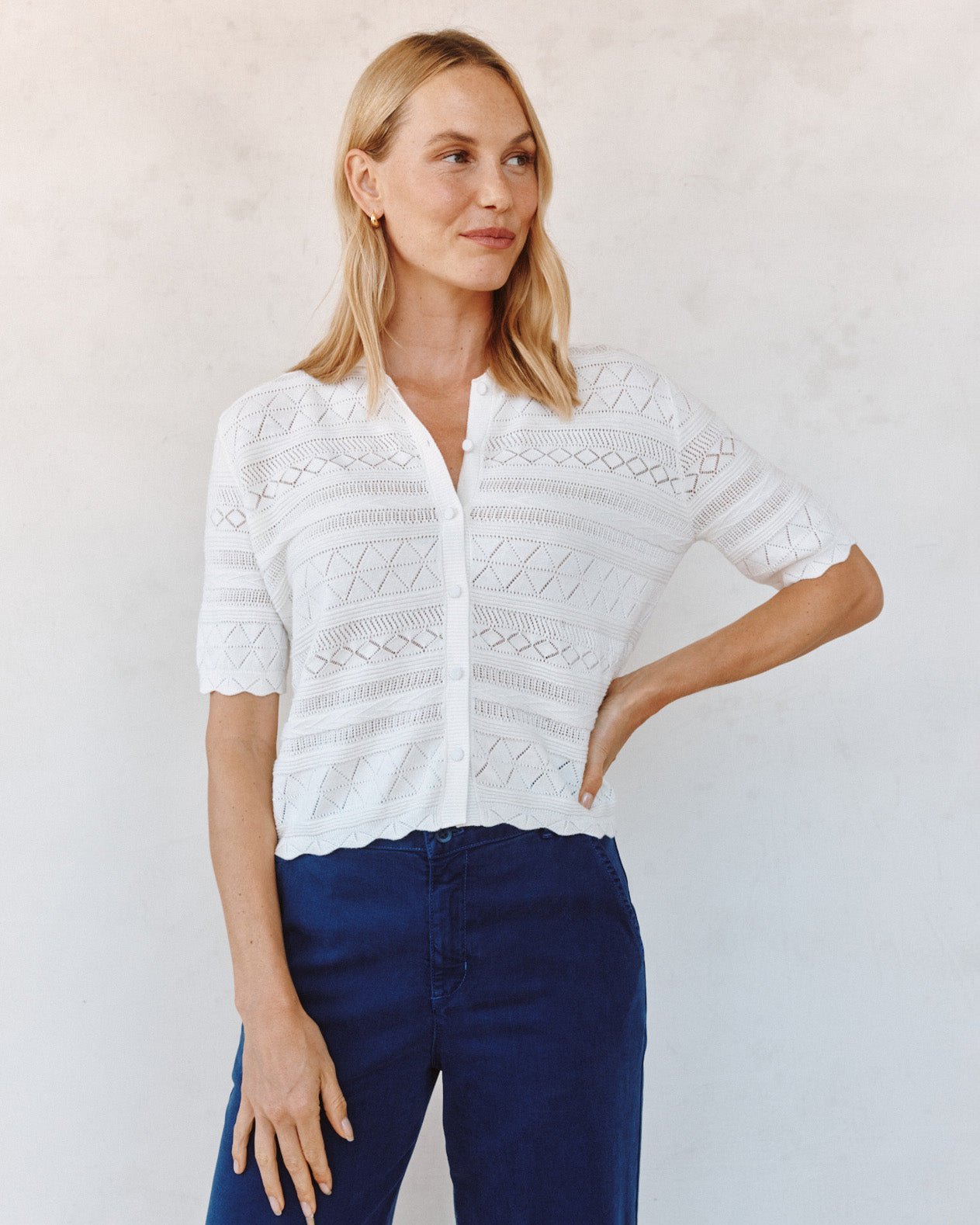 Bella DahlShort Sleeve Button Down Sweater - Ecru IvorySweaters