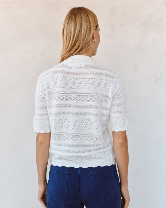 Bella Dahl Short Sleeve Button Down Sweater - Ecru Ivory View 2