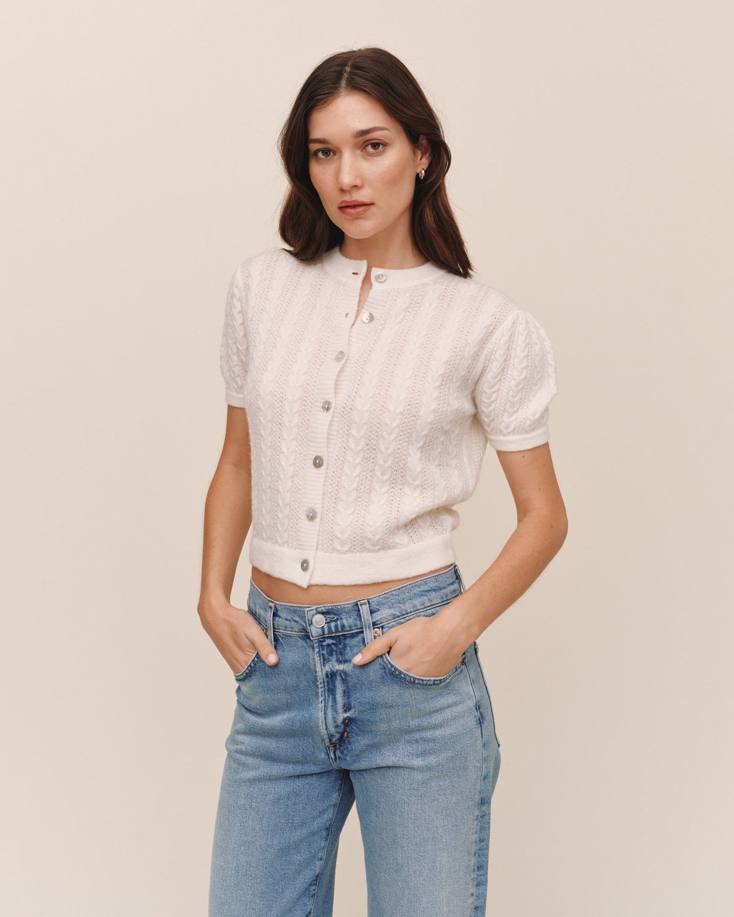 Bella DahlShort Sleeve Cardigan - IvorySweaters
