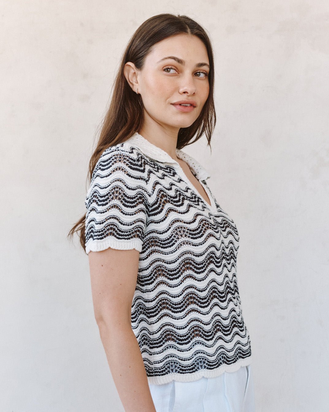 Bella DahlShort Sleeve Collar Sweater - Moonlit WavesSweaters